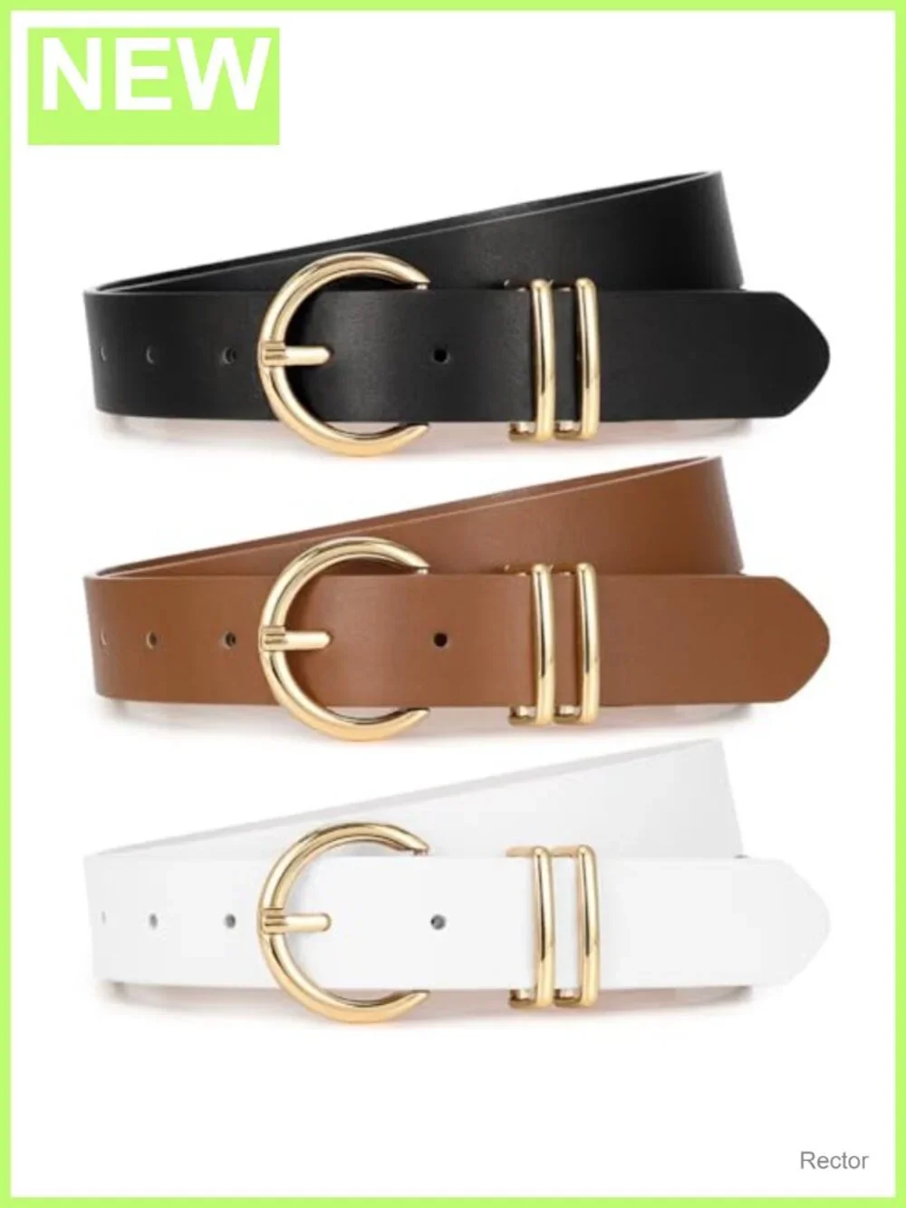 3 Pack Faux Leather Belts for Women with Gold Buckle